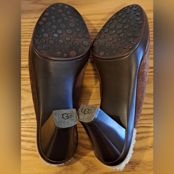 Ugg Brown Suede Sherpa Lined Boho Casual Neutral Slide Mule Clog Shoe SZ 8.5 - Picture 6 of 9
